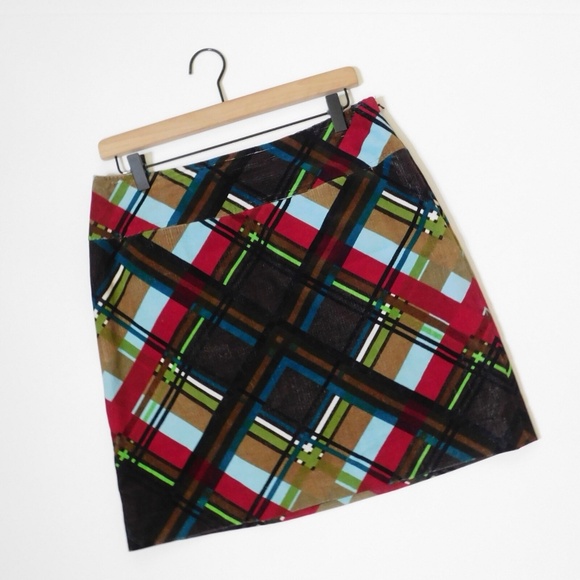 ETCETERA Corduroy Plaid Pencil Skirt Stretch Dark Academia Preppy College Size 8 - Picture 3 of 11